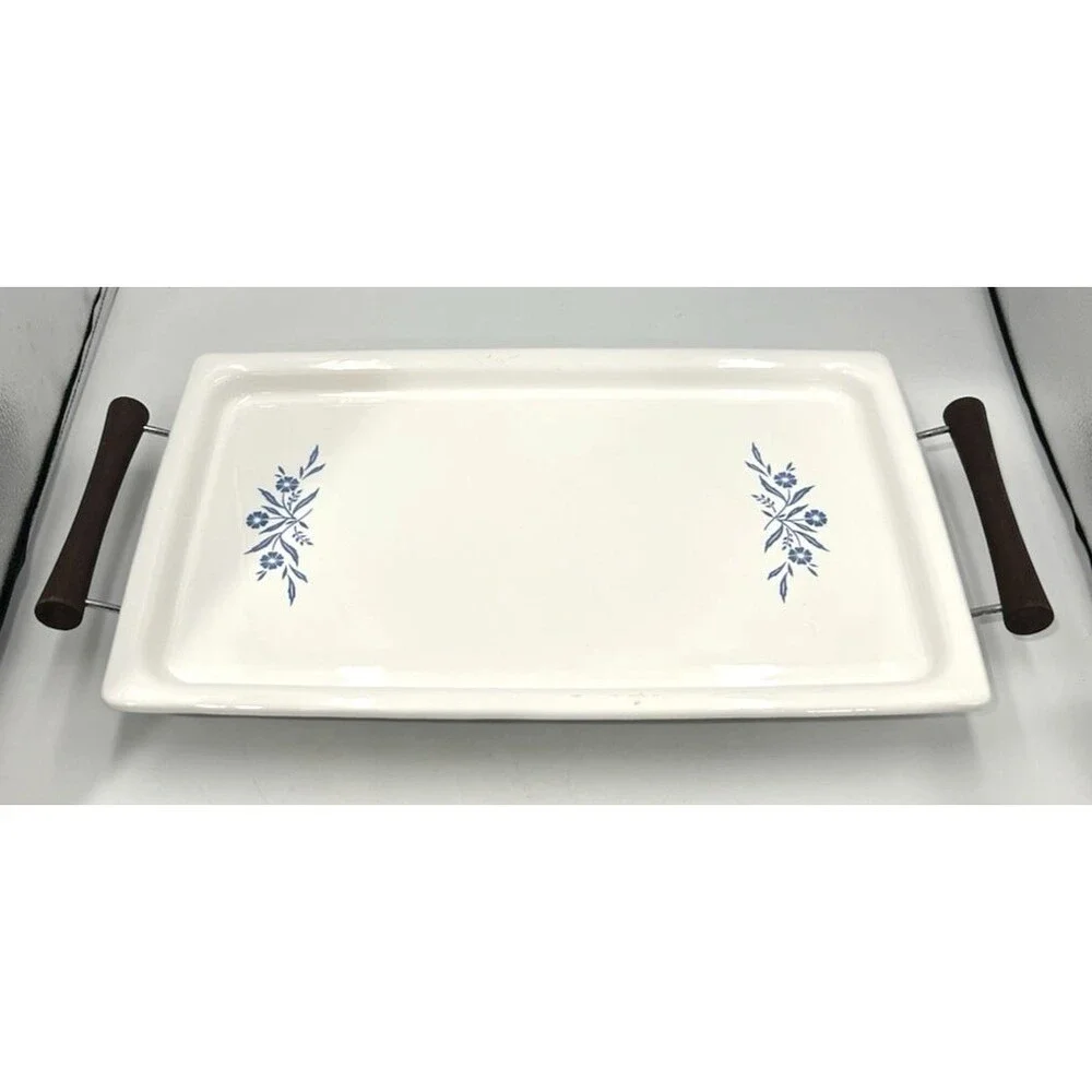 Vtg Corning Ware Blue Cornflower Broil Bake Tray P-35-B w/ Cradle 16x10 Roaster